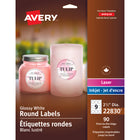 Avery -  Étiquettes rondes blanches glacées 22830, diamètre de 2 1/2 po, paq./90-Idéales pour les étiquettes de savon, de désinfectant pour les mains, de bougies et autres 