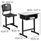 Flash Furniture Bureau et chaise d’étudiant à hauteur réglable avec cadre piédestal noir-Dessus en stratifié gris haute pression de 0,75 po d'épaisseur