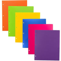 JAM PaperMD – Chemises d’école en plastique robuste à 3 trous et à 2 pochettes, couleurs à la mode assorties, 6/paquet-Chemises en plastique avec couleurs à la mode