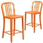 Tabouret à hauteur de comptoir de qualité commerciale pour l'intérieur / l'extérieur de 24 po en métal orange-500 lb Capacité de poids statique