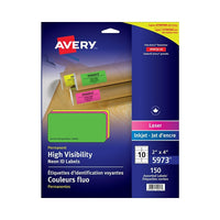 Avery - Étiquettes voyantes, couleurs fluo variées, laser, 2 x 4 po, Paquet de 150-Étiquette permanente