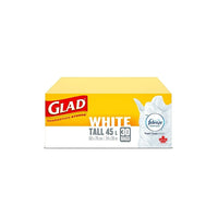 Glad à nœud facile - Sacs longs Kitchen Catchers blancs avex Febreze - 45L - Paquet de 30-SACS À ORDURES BLANCS: Boîte de 30 sacs à ordures longs de Glad d’une capacité de 45 L.