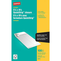 Staples - Enveloppes kraft pour catalogue avec fermeture QuickStrip, 5 7/8 po x 9 5/8 po, 24 lb, blanc, boîte de 100-Idéales pour poster des catalogues, des livrets, des brochures et des documents de plusieurs pages