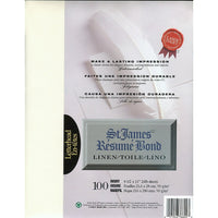 Papier St. James Résumé Bond, toile, ivoire, 24 lb (90 g/m2), 216 x 279 mm (8 1/2 x 11 po), 100 feuilles/emb.-Papier bond de qualité supérieure, 24 lb (90 g/m2), toile