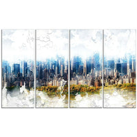 Designart – Paysage urbain imprimé sur une grande toile, bleu abstrait (PT3312-271)-Impression