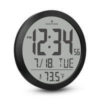 Marathon Watch - Horloge murale numérique ronde de 15 pouces - Noir-Grand Affichage: facile à lire, même de l'autre côté de la pièce.