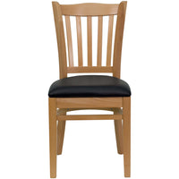 Flash Furniture - Chaise de restaurant de la série HERCULES en bois naturel à dossier à lattes verticales - siège en vinyle noir-Ensemble de 2 chaises de salle à manger en bois