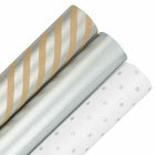  JAM Paper -  Emballage cadeau assorti – Ensemble de papier d'emballage des fêtes – 53,5 m². Ft Total - Collection Argent - 3 rouleaux/paquet-Superficie : 53,5 pieds carrés au total