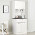 South Shore - Myro - Garde-manger avec espace pour micro-ondes - Fausse Pierre Noire et Blanc-Surface de travail supplémentaire : le comptoir en mélamine est résistant à l’eau. Cette surface additionnelle vous donnera plus d’espace dans votre cuisine pour faire vos recettes préférées.