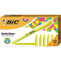 BIC - Surligneurs Brite Liner, pointe biseautée - jaune - paquet de 12-Une boîte de 12 surligneurs BIC Brite Liner jaunes