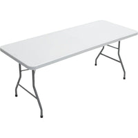 Table de banquet avec pattes pliantes, 72 po, gris clair-Résistante aux éclaboussures de café et autres liquides; se nettoie à l'aide d'un linge humide