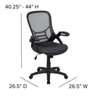 Flash Furniture Chaise de bureau ergonomique pivotante en maille grise foncée à dossier haut avec cadre noir et bras rabattables-26,5 x 26,5 x 40,25" - 44 po