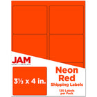 JAM Paper - Étiquettes d'adresse d'expédition - Grandes - 3 1/3 po x 4 po - Rouge fluo - Paquet de 120-Emballage anglais seulement