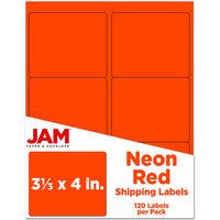 JAM Paper - Étiquettes d'adresse d'expédition - Grandes - 3 1/3 po x 4 po - Rouge fluo - Paquet de 120-Emballage anglais seulement