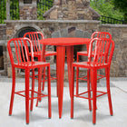 Ensemble de table de bar ronde en métal rouge, 4 tabourets à dos lattes verticales, int/ext, 30 po (CH-51090BH-4-30VRT-RED-GG)-30 larg. x 30 prof. x 41 haut. (po)