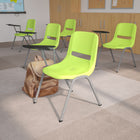 Flash Furniture - Chaise coquille ergonomique verte avec accoudoir-tablette rabattable pour droitiers, paquet de 5-Finition de cadre enduit de poudre grise avec patins en plastique