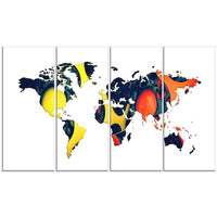 Designart – Carte du monde orange et jaune, imprimé sur toile (PT2722-271)-Impression