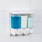 Clear Choice – Distributeur à savon avec 3 réservoirs, blanc-Ce distributeur à savon polyvalent peut être installé dans un coin ou à plat sur un mur, et est doté d'une tablette amovible pratique pour offrir plus d'espace (pour les applications de coin)
