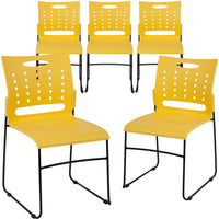 Flash Furniture - Chaise empilable jaune de la série HERCULES à base traîneau d'une capacité de 881 lb avec dossier ventilé-Ensemble de 5 chaises empilables polyvalentes