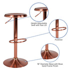 Flash Furniture – Tabouret de bar de style rétro, à hauteur réglable, de la série Madrid, fini or rose-Siège réglable en hauteur par vérin à gaz