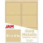 JAM Paper Étiquettes d'adresse postale - 4" x 3 1/3" - Feuille dorée mate - Paquet de 120-Emballage anglais seulement
