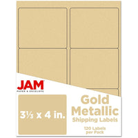 JAM Paper Étiquettes d'adresse postale - 4" x 3 1/3" - Feuille dorée mate - Paquet de 120-Emballage anglais seulement