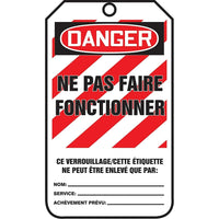 Accuform Signs - Étiquettes De Verrouillage, Papier Cartonné, 3-1/8po La X 5-7/8po H, Français, paquet de 25-Hauteur 5-7/8po