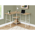 Monarch Specialties - 7597 Bureau 48 po L - Dessus Naturel De Coin/Metal Blanc-Bureau en coin rectangulaire solide et 2 étagères de 2 tailles différentes avec finition stratifiée faux bois naturel