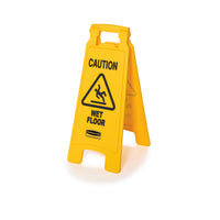 Panneau de sécurité Rubbermaid Caution/Wet Floor - Anglais-Le panneau à deux côtés est idéal pour les portes et les espaces étroits.