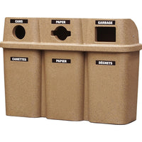 Techstar Plastics – Contenant triple de recyclage Bullseye, 75 gallons, grès (575-SANDSTONE)-Capacité : 3 x 114 L/90 gallons américains