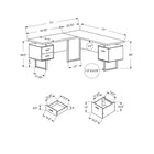 Monarch Specialties - 7304 Bureau 70 po - Taupe Fonce Cote Droit Ou Gauche-2 petits tiroirs et 1 grand tiroir classeur suspendu avec des poignées argentées, des coulisses en métal et des intérieurs finis
