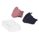 Nautica - Objectif sécurité, Approuvé TSA, Pochette à dragonne avec 2 masques tendance et 4 filtres de remplacement pour masque-Masques pour le visage en tissu - 1 marine uni et 1 imprimé géométrique rouge/marine/blanc; réservés à l'usage personnel, non destinés à l'usage médical