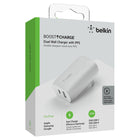 Belkin - BoostCharge Chargeur mural double PPS 37 W - Blanc-Charge rapide d'un téléphone intelligent Samsung de 0 à 50 pourcent en 26 minutes