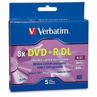Verbatim – Disques vierges DVD+R 8x, capacité de 8,5 Go, surface estampillée, avec boîtiers, 5/paquet (95311)-Disques DVD+/-R vierges