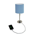 LimeLights Lampe bâton en acier brossé avec prise de charge et abat-jour en tissu, paquet de 2, bleu-Base En Acier Brossé et Abat-Jour Bleu