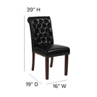 Chaise Parsons LeatherSoft noire HERCULES avec dossier roulé, garniture pour clous décoratifs et finition couleur noyer-Patins en plastique protecteurs de plancher