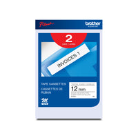 Brother MK2312PK Ruban non laminé blanc avec texte noir authentique pour étiqueteuses P-touch, 12 mm L x 8 m  L - Ensemble de 2-Ensemble de 2 rubans non laminés série M blancs avec texte noir de 12 mm.