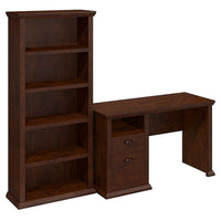Bush bureau avec caisson unique et bibliothèque, cerisier ancien-Stratifié de bois d’ingénierie