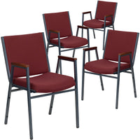 Flash Furniture – Chaise empilable robuste à revêtement bourgogne à motifs et rembourrage de 3 po Hercules, avec accoudoirs, p/4-Ensemble de 4 chaises empilables polyvalentes