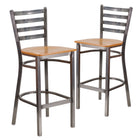 Tabouret de restaurant de la série HERCULES en métal à dossier échelle enduit transparent - siège en bois naturel-Conception à  dossier échelle