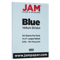 JAM Paper - Papier cartonné bristol de format tabloïde, fini vélin, 11 x 17 po, 67 lb, bleu, 50 feuilles (16932831)-Couleur : Couverture bleue de 67 lb