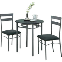 Monarch Specialties - 3095 Ens Salle A Manger 3 pièces - Metal Argent/Noir-La table circulaire est dotée d'une surface solide noire et de pattes robustes en métal argenté