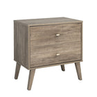 Prepac – Table de nuit à 2 tiroirs Milo, style moderne milieu du siècle, gris délavé (DDNR-1402-1)-Pattes en bois massif de 8 po de forme effilée