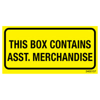 SPC - Étiquette Adhésive "This Box Contains Asst Merchandise" - 1-1/2 po x 3 - Noir sur Rouge Fluorescentes - Paquet de 500-Étiquette adhésive "This Box Contains Asst Merchandise"