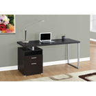 Monarch Specialties - 7143 Bureau 60 po L - Espresso/Metal Argent-Comprend un compartiment ouvert, des tiroirs de rangement fermés, comme un tiroir à dossiers pour les dossiers de format lettre ou légal, ainsi qu'un tiroir supérieur plus petit pour organiser les articles de bureau, le tout dans un design contemporain.