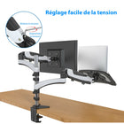 ShoppingAll Support à bras entièrement réglable pour deux écrans et adaptateur pour ordinateur portable - Blanc-Rotation à 360 degrés pour passer d'un écran en position paysage à un écran en position portrait