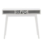 CorLiving - Acerra Table ou bureau d'entrée avec tiroir à motifs abstraits et cubes, blanc-Bureau aux finitions blanches laminées et pieds blancs