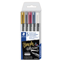 Staedtler - Marqueurs à embout pinceau métallisé pour lettrage, pointe ogive de 1,2 mm, 5 pièces-Stylo à embout pinceau métallisé flexible pour la calligraphie sur papier clair ou foncé