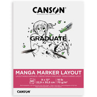 Canson - Graduate Bloc pour marqueur à Manga - 9 po L x 12 po H - 50 feuilles - (C31250P061)-Un papier d'art ultra-blanc et extrêmement lisse conçu pour que les dessinateurs de mangas et les illustrateurs s'exercent