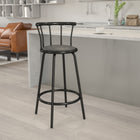 Flash Furniture – Tabouret de bar en vinyle avec dossier couronne, 30 po, noir-Patins glisseurs protecteurs